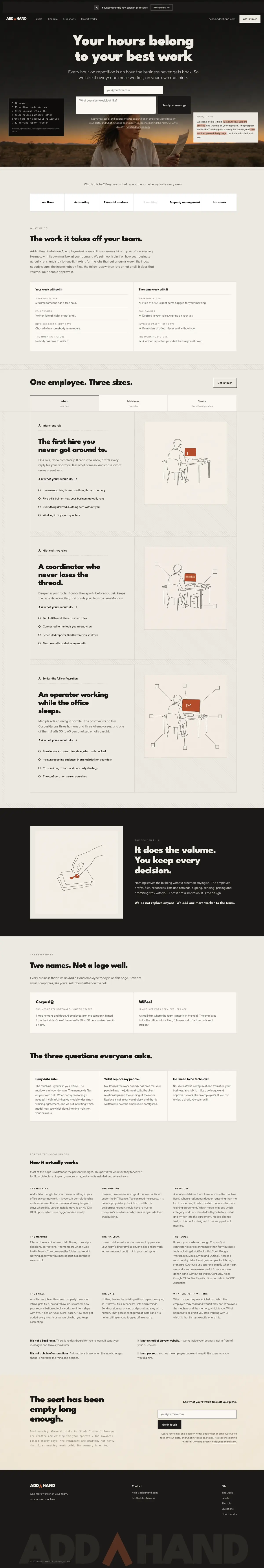The full Add a Hand page on desktop, captured from top to footer