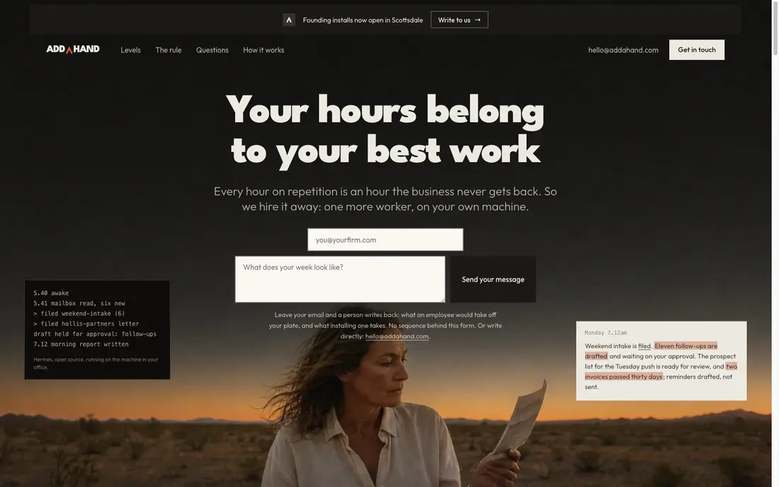 Screenshot of the Add a Hand website