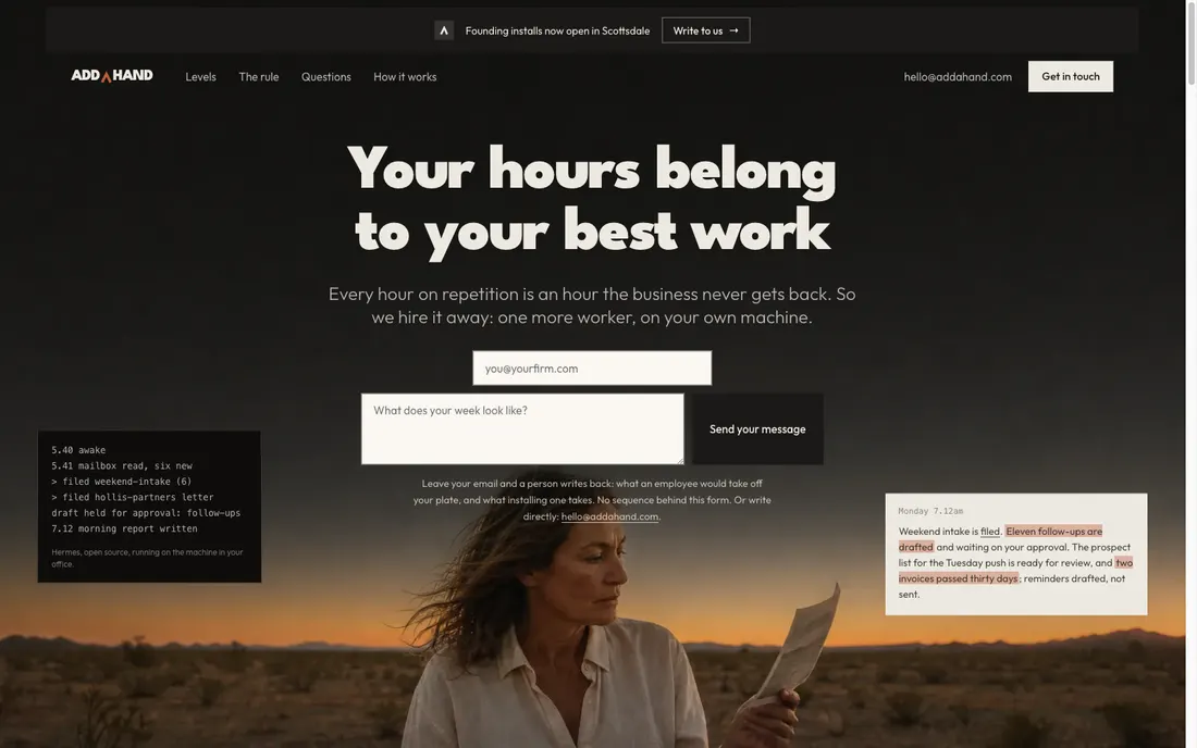 Screenshot of the Add a Hand website